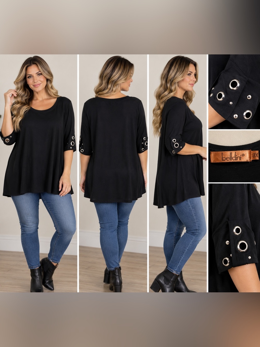 Belldini Black Grommet Sleeve Tunic Top